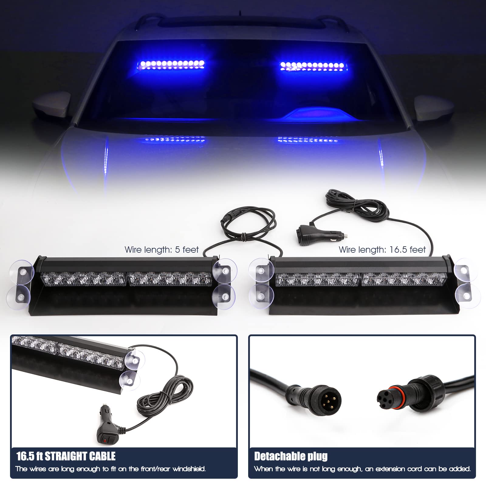 Amazon | BooYu 2×14.8インチ LEDダッシュ緊急ストロボライトバー 2
